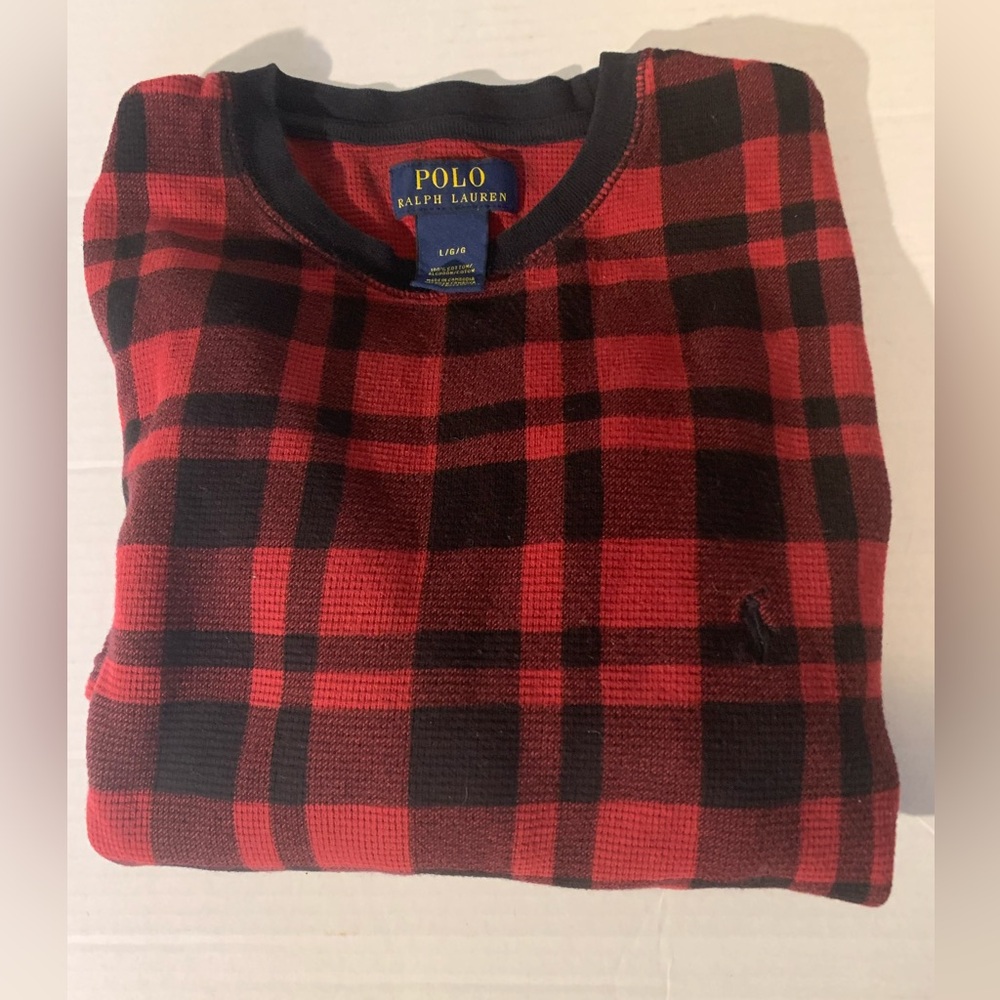 Polo by Ralph Lauren plaid thermal waffle knit Henley top